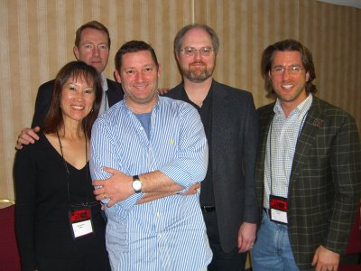 Left to right: Tess Gerritsen, Lee Child, the Pillsbury Doughboy, David Montgomery, Barry Eisler